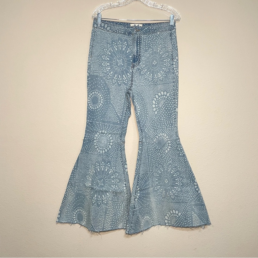 We The Free Light Blue Patterned Flare Jeans